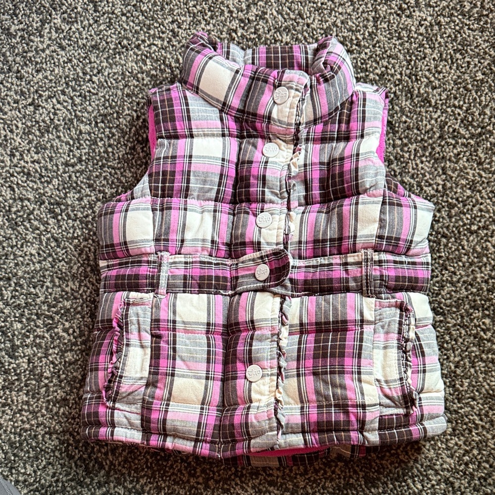 GAP Pink and Gray Plaid Kids Vest
